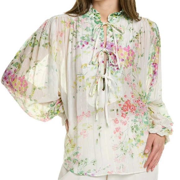 Anthropologie Tops - Anthropologie White Floral Tie-Front Blouse